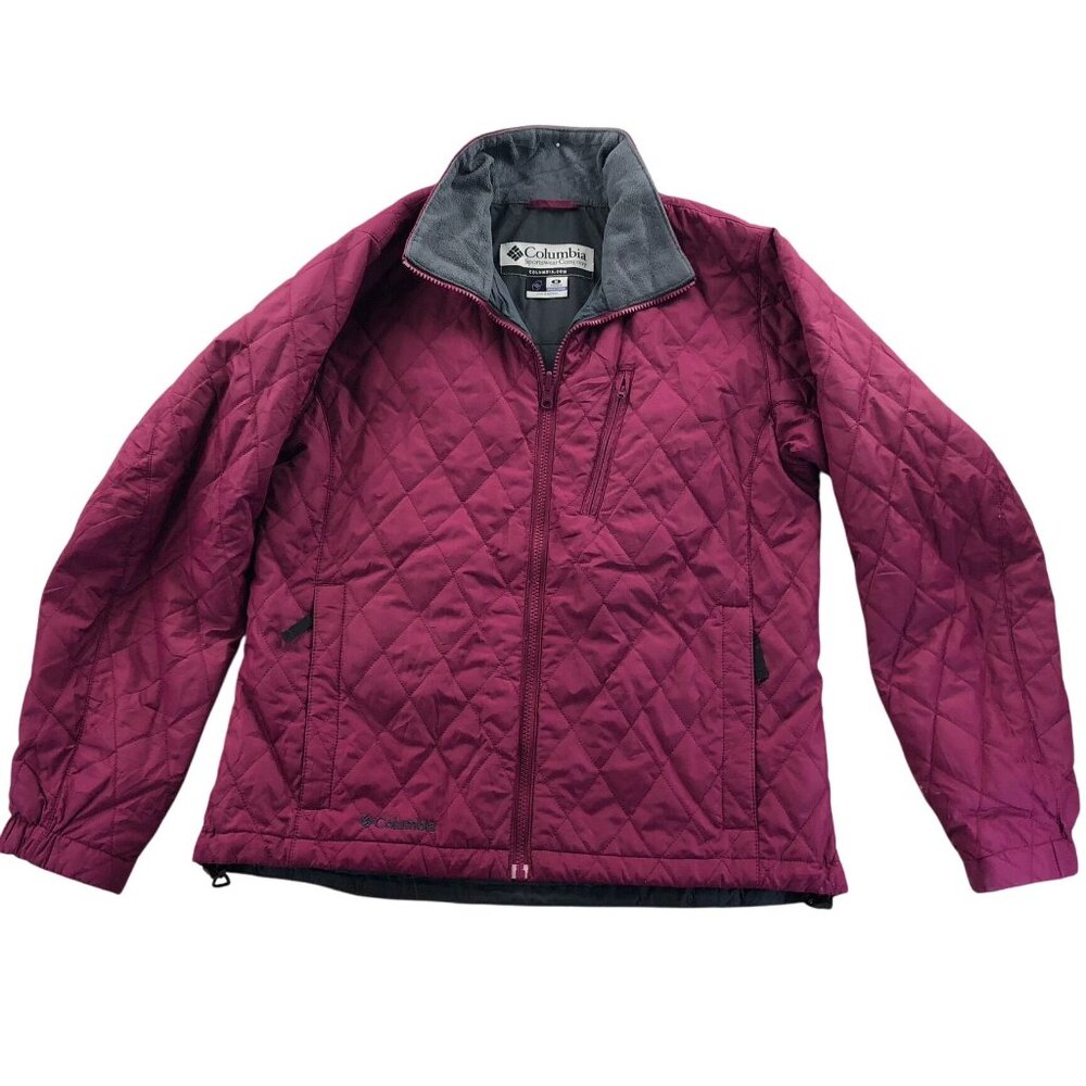 Columbia Womens Interchange Quilted Jacket Medium Red Full Zip Stand Outdoors